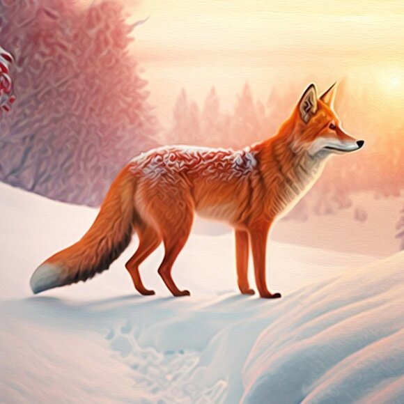 4x6 Fox in the Snow Winter Landscape‎ Watercolor Oil Painting Art Print - Picture 2 of 4